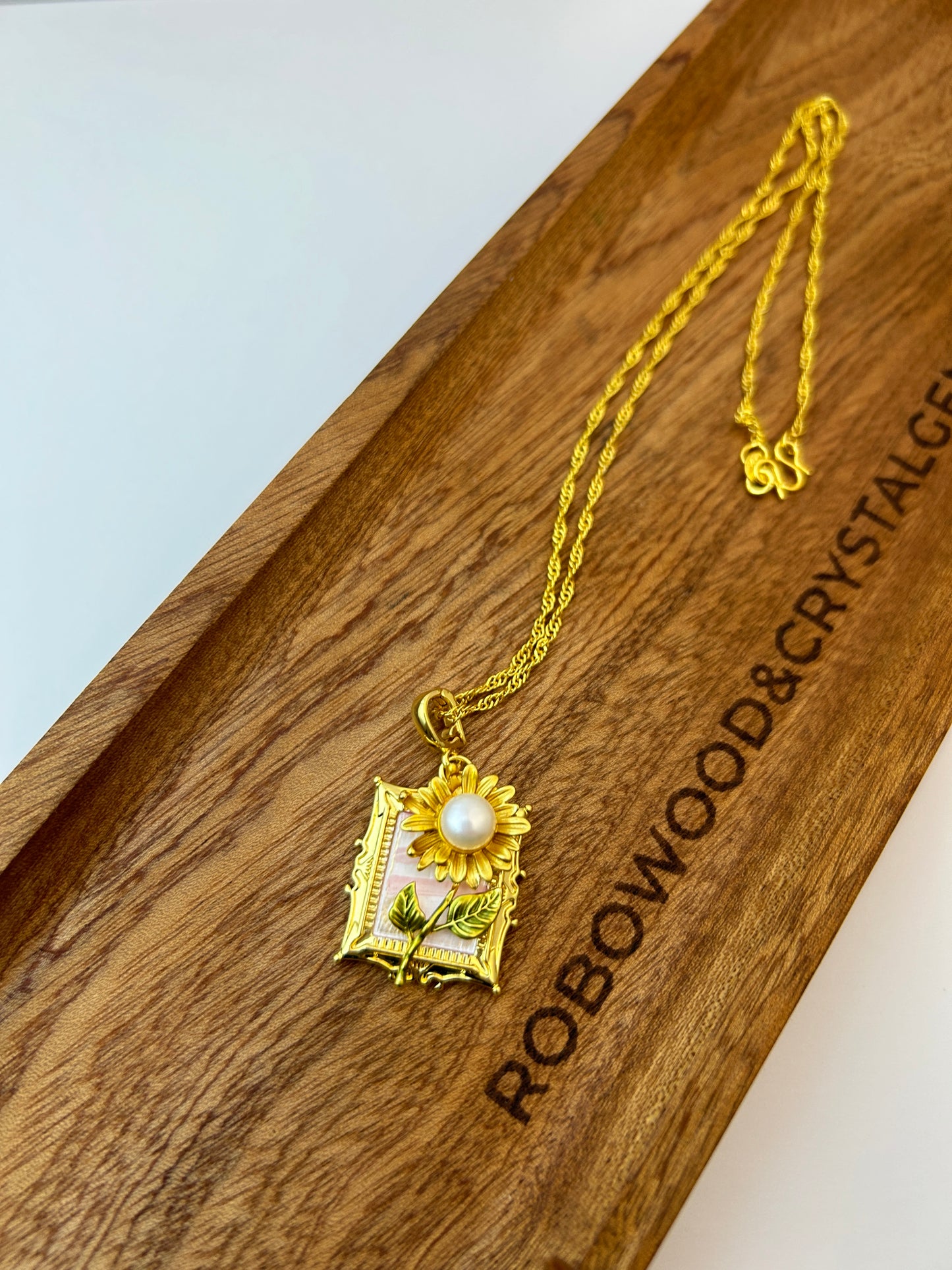 Enamel Natural Pearl Pendant | Gold Stainless Steel Necklace