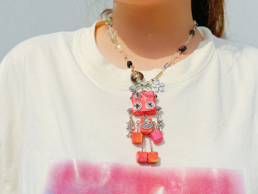 Handmade Mini Robot Pendant/Charms - Steampunk Bohemian Queen Design | Necklace, Keychain, Creative Gift