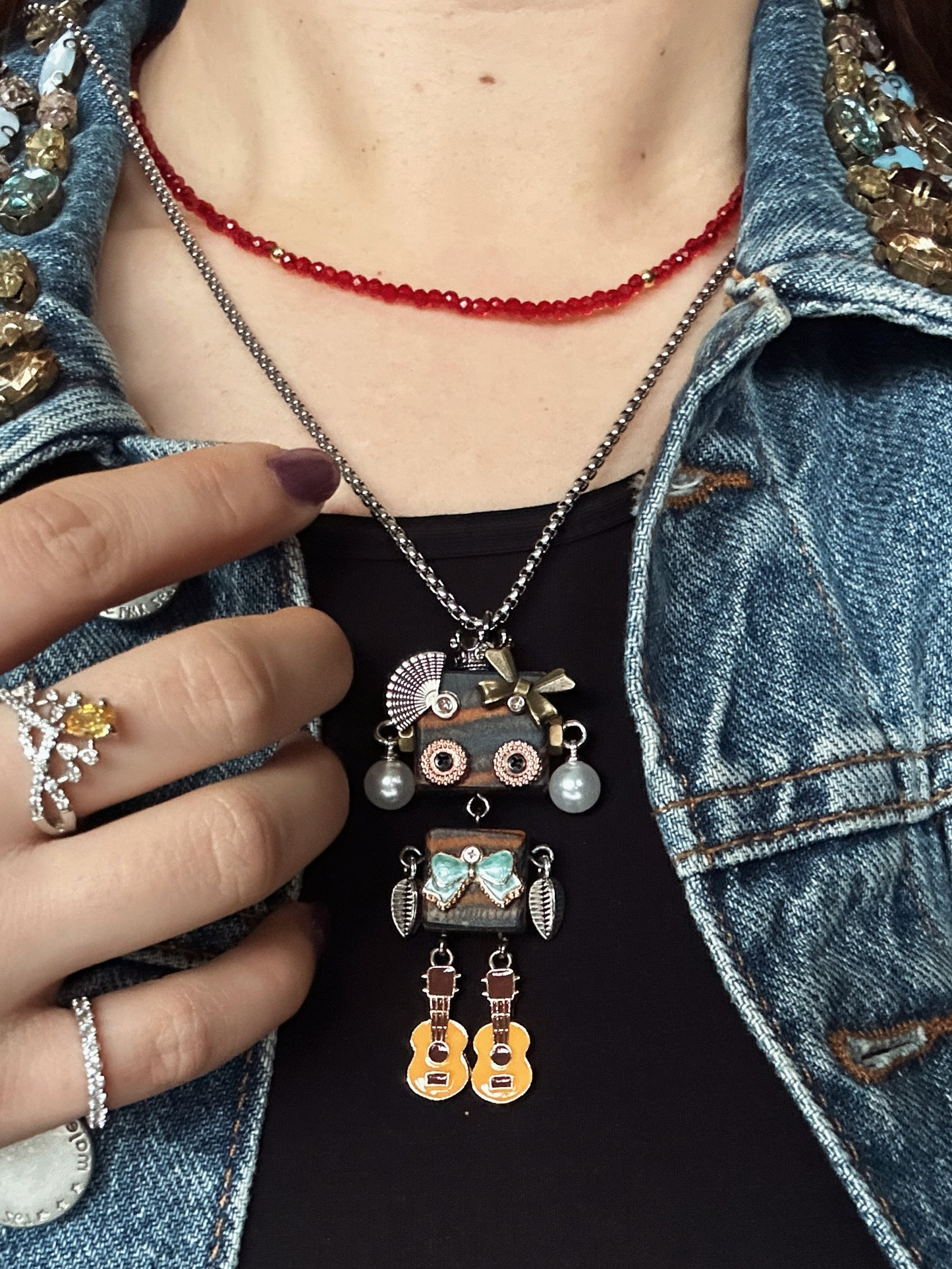 Handmade Mini Robot Pendant/Charms – Blooming Petal Tribe Design | Necklace, Keychain, Earrings, Creative Gift