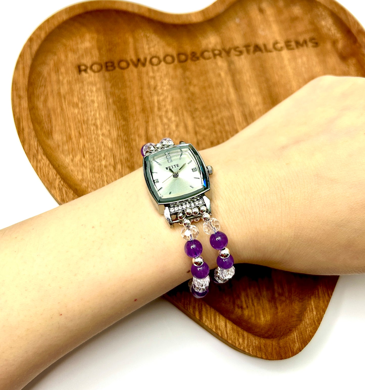 Beaded Natural Crystal Strap Watches-Amethyst