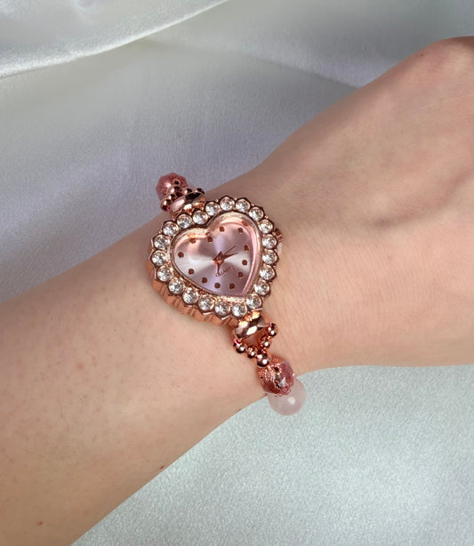 Beaded Natural Crystal Strap Watches-Rose Quartz