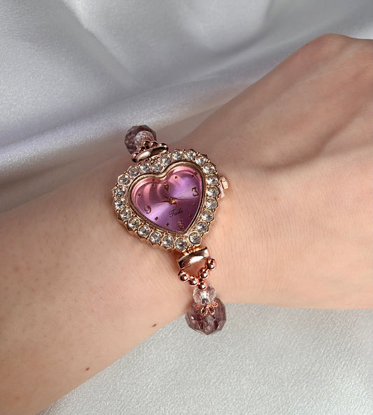 Beaded Natural Crystal Strap Watches-Amethyst