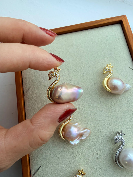 Natural Baroque Pearl Swan Necklace | Genuine Freshwater Pearl Pendant | Handmade Gold Swan Necklace | One of a Kind Gift