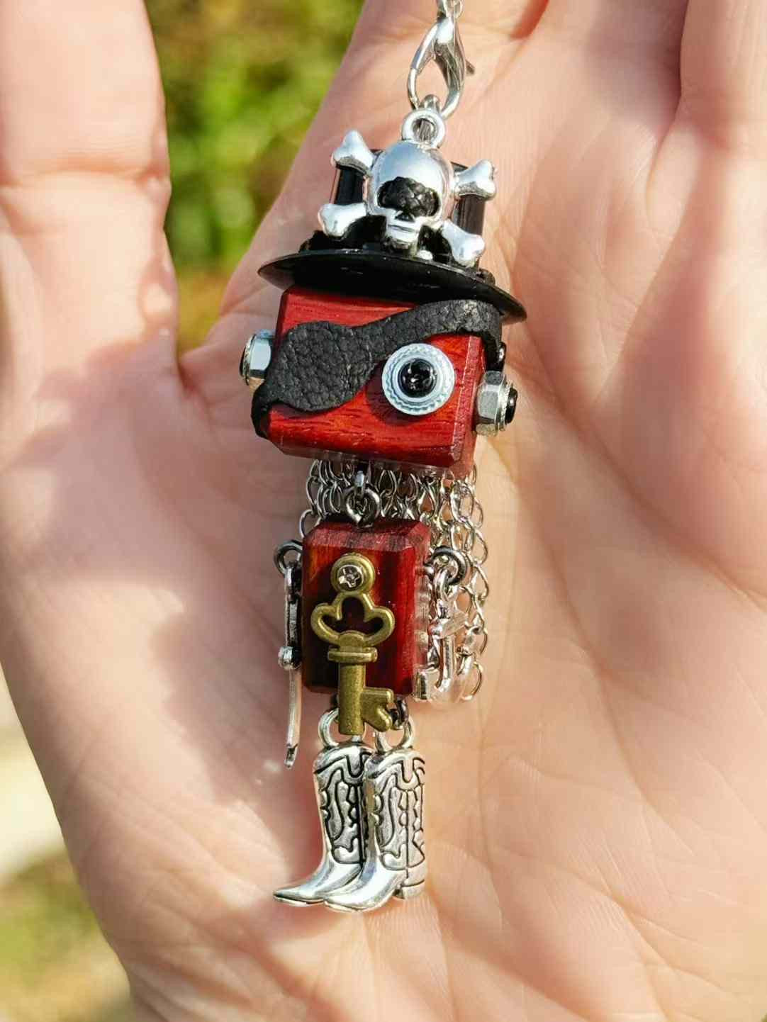 Handmade Mini Robot Pendant/Charms - Pirate Captain Bolt Steampunk Design | Necklace, Keychain, Creative Gift