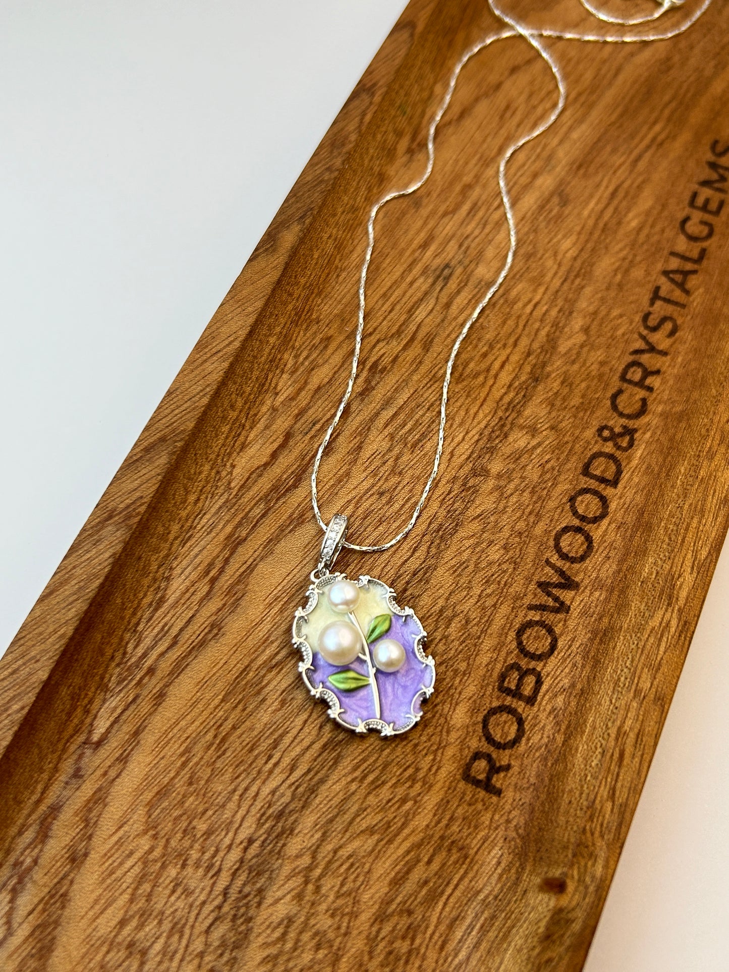 Enamel Natural Pearl Pendant | Silver Stainless Steel Necklace