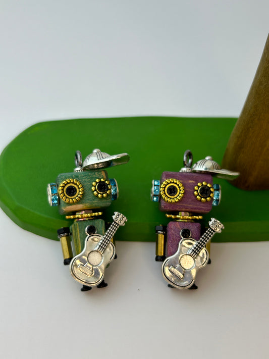 Handmade Mini Robot Pendant/Charms – Steampunk Guitar Design | Necklace, Keyring, Creative Gift