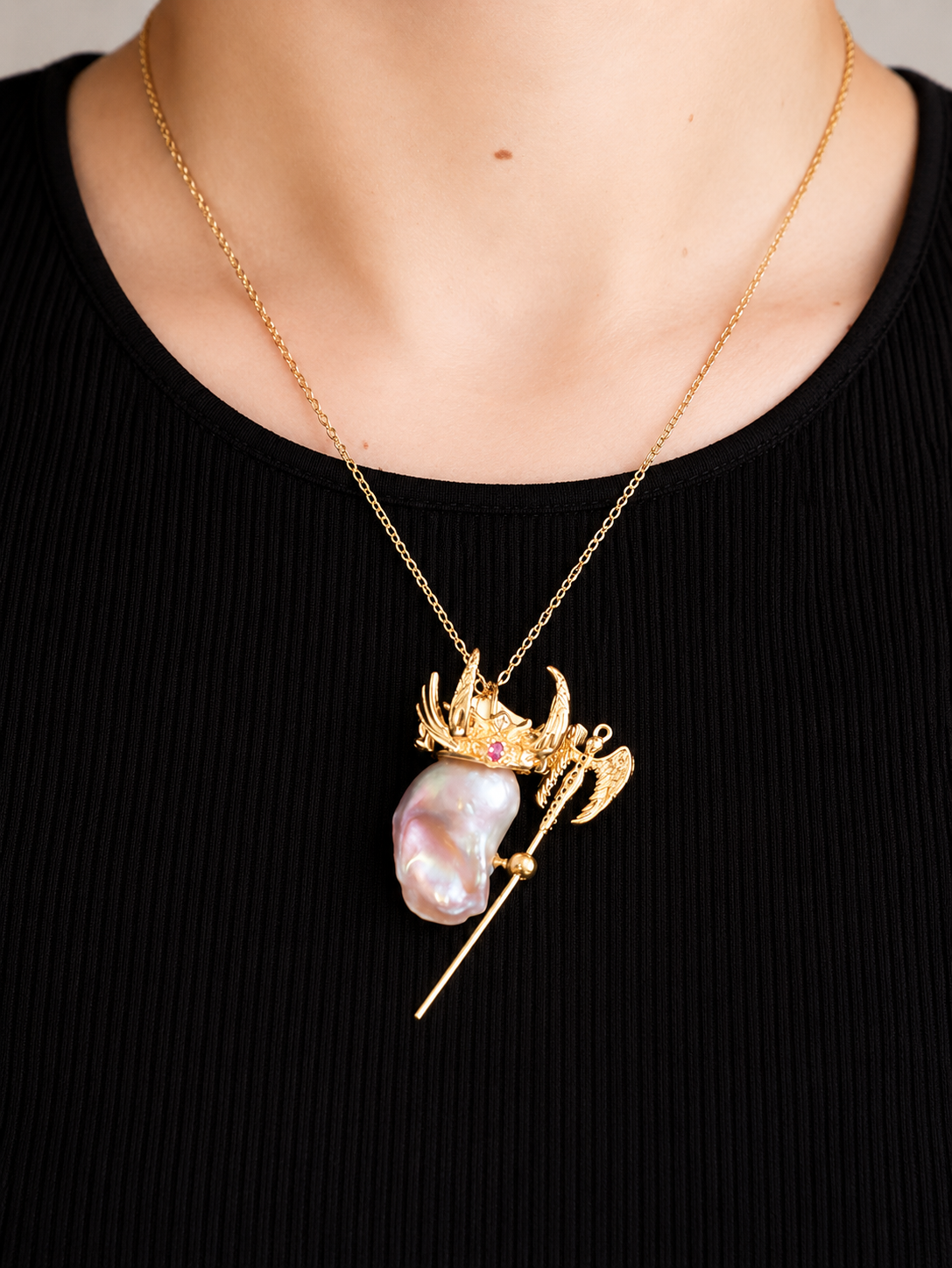 Handmade Artistic Baroque Pearl Necklace-Dark Guardian