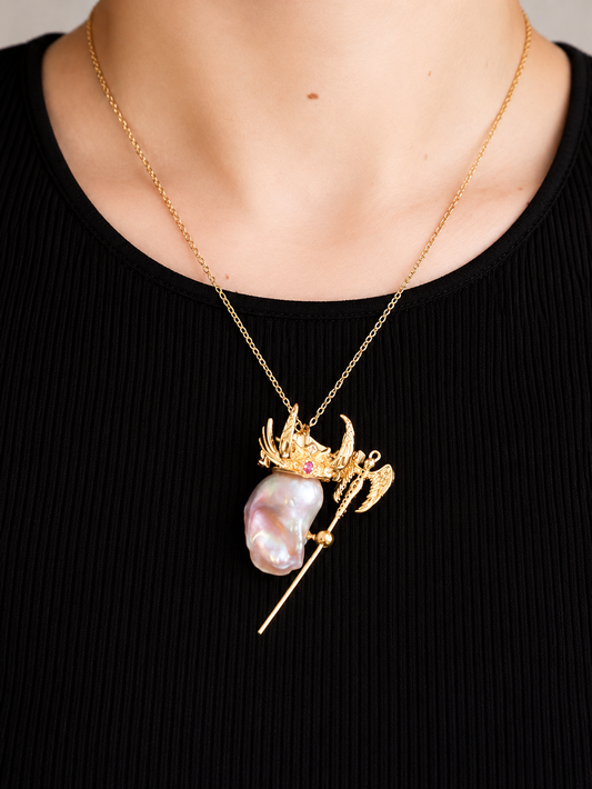 Handmade Artistic Baroque Pearl Necklace-Dark Guardian