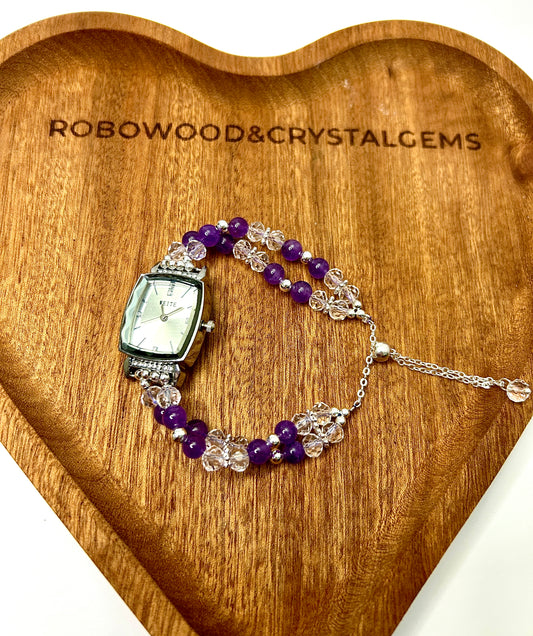 Beaded Natural Crystal Strap Watches-Amethyst