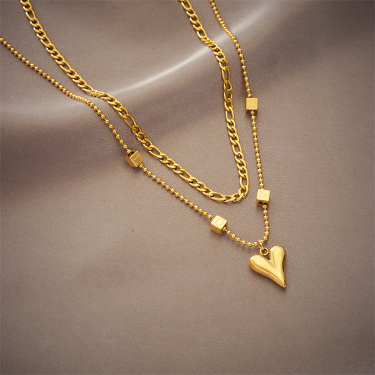 Gold-Plated Layered Heart Necklace | Contemporary Minimalist Jewellery
