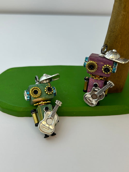 Handmade Mini Robot Pendant/Charms – Steampunk Guitar Design | Necklace, Keyring, Creative Gift