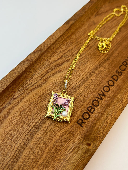 Enamel Natural Pearl Pendant | Gold Stainless Steel Necklace