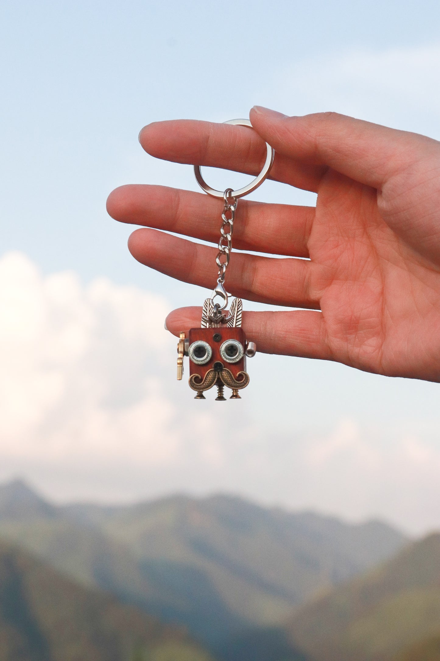 Handmade Mini Robot Pendant/Charms – Gentleman Moustache Design | Necklace, Keyring, Creative Gift