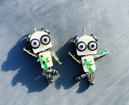 Handmade Mini Robot Pendant/Charms - Steampunk Panda Design | Necklace, Keychain, Creative Gift