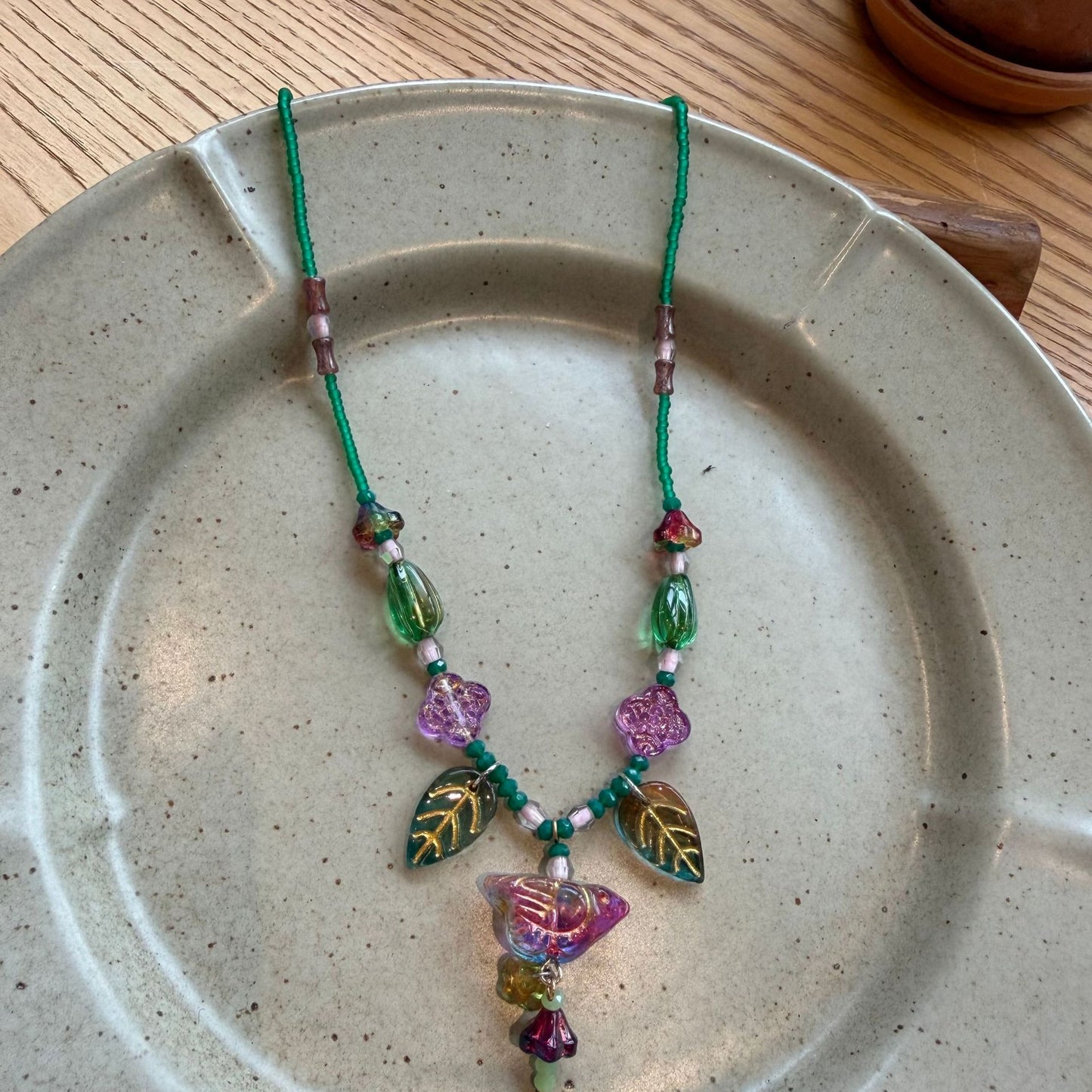 Secret Garden Czech Glass Necklace | Handcrafted Floral & Butterfly Beaded Jewellery