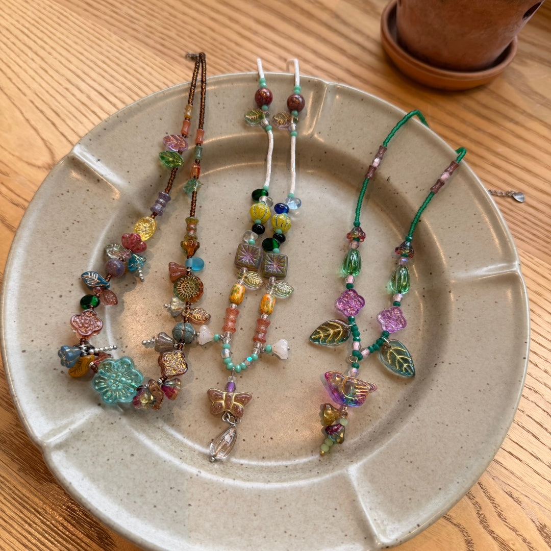 Secret Garden Czech Glass Necklace | Handcrafted Floral & Butterfly Beaded Jewellery