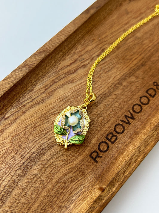 Enamel Natural Pearl Pendant | Gold Stainless Steel Necklace
