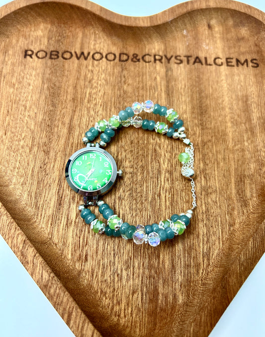 Beaded Natural Crystal Strap Watches-natural jade