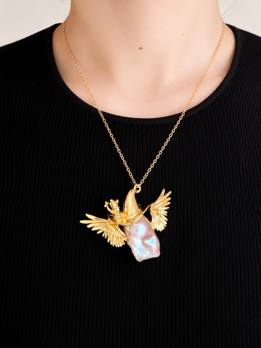 Handmade Artistic Baroque Pearl Necklace-Winged Guardian