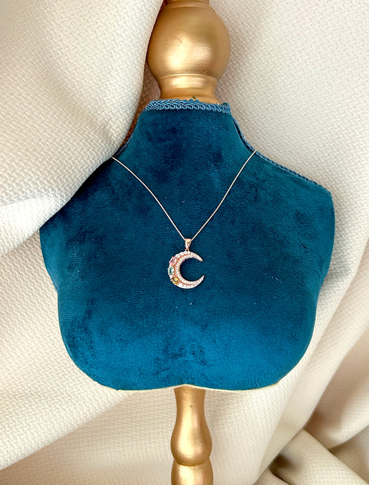 Sterling Silver Rose Gold Plated Crescent Pendant Necklace