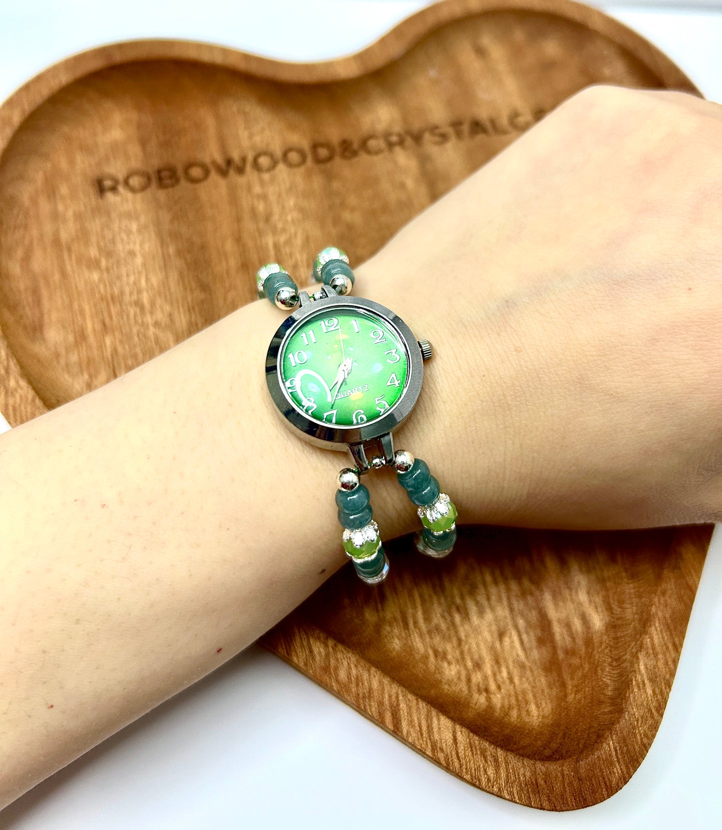 Beaded Natural Crystal Strap Watches-natural jade