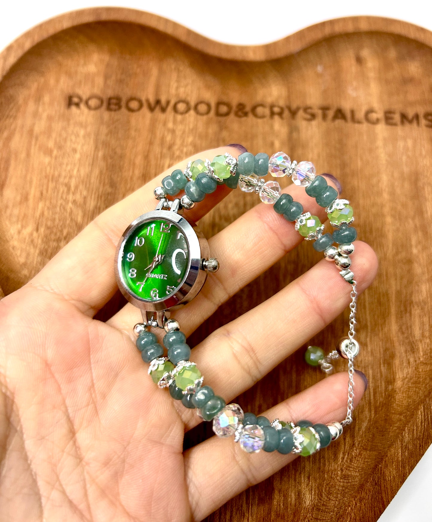 Beaded Natural Crystal Strap Watches-natural jade