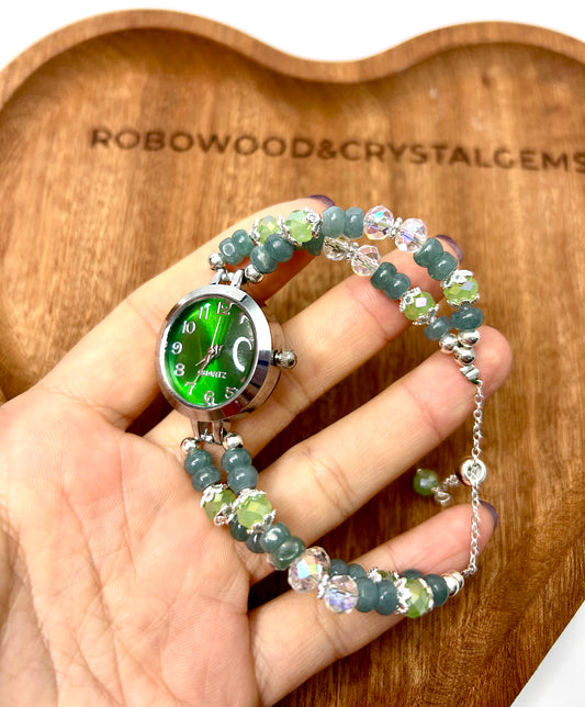 Beaded Natural Crystal Strap Watches-natural jade