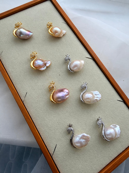 Natural Baroque Pearl Swan Necklace | Genuine Freshwater Pearl Pendant | Handmade Gold Swan Necklace | One of a Kind Gift