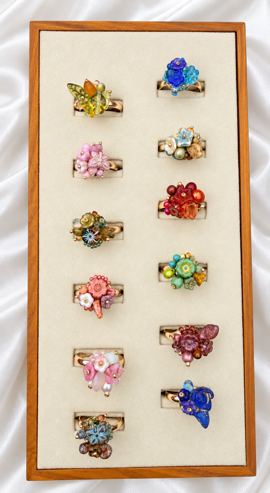 Czech Glass Bouquet Adjustable Ring
