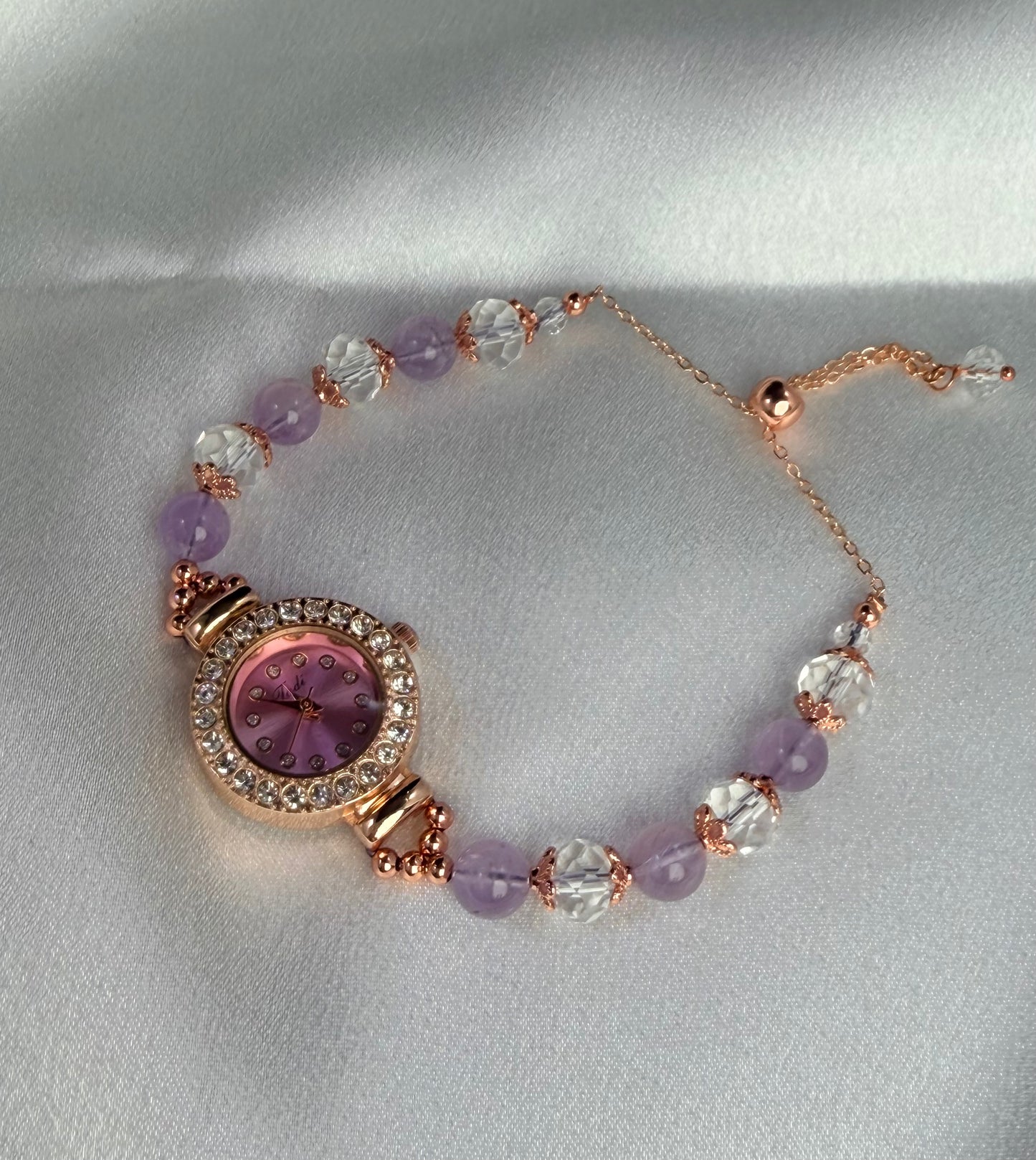 Beaded Natural Crystal Strap Watches-Amethyst