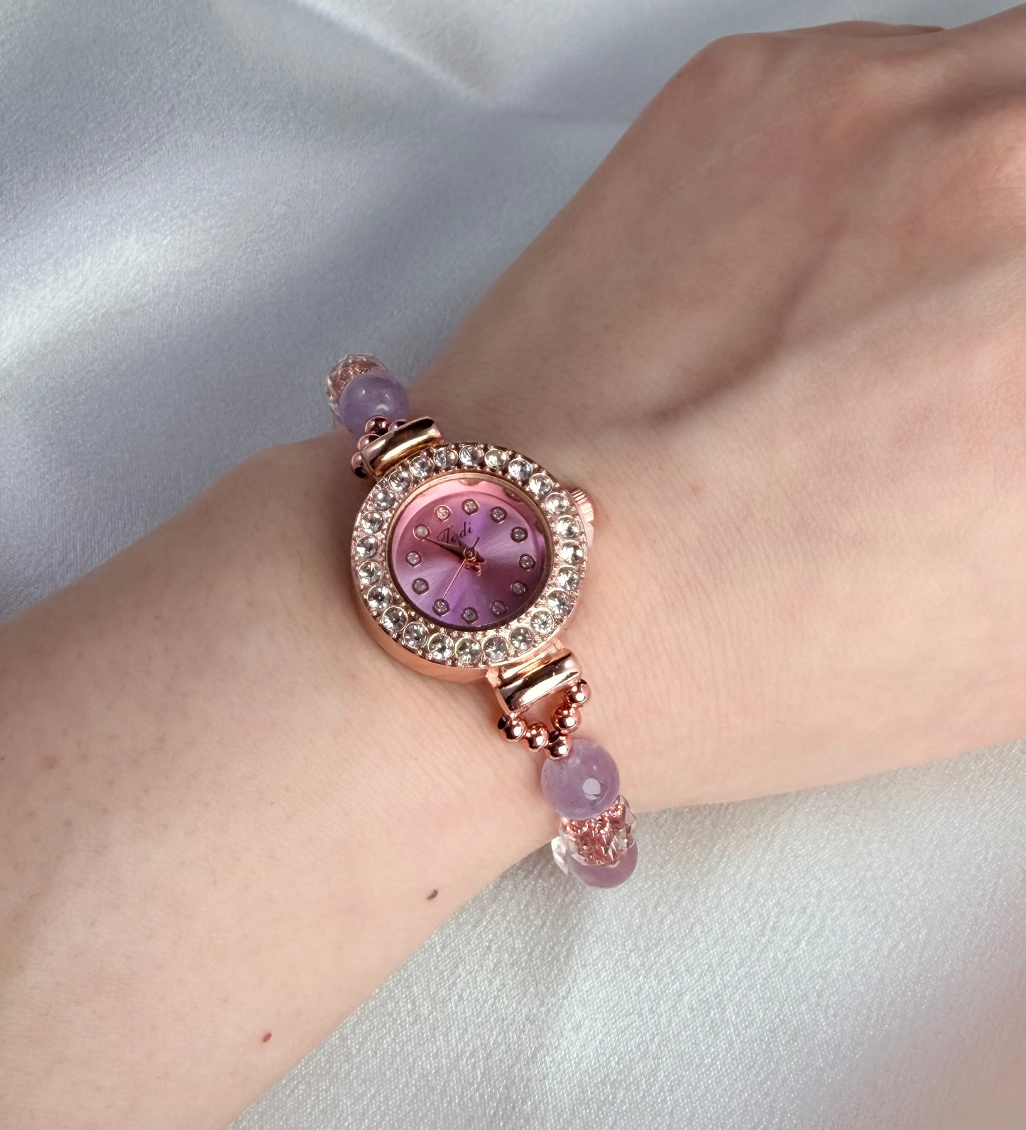 Beaded Natural Crystal Strap Watches-Amethyst
