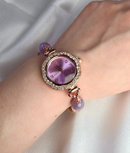 Beaded Natural Crystal Strap Watches-Phantom Quartz