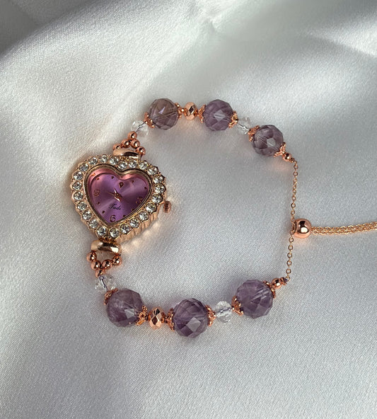 Beaded Natural Crystal Strap Watches-Amethyst