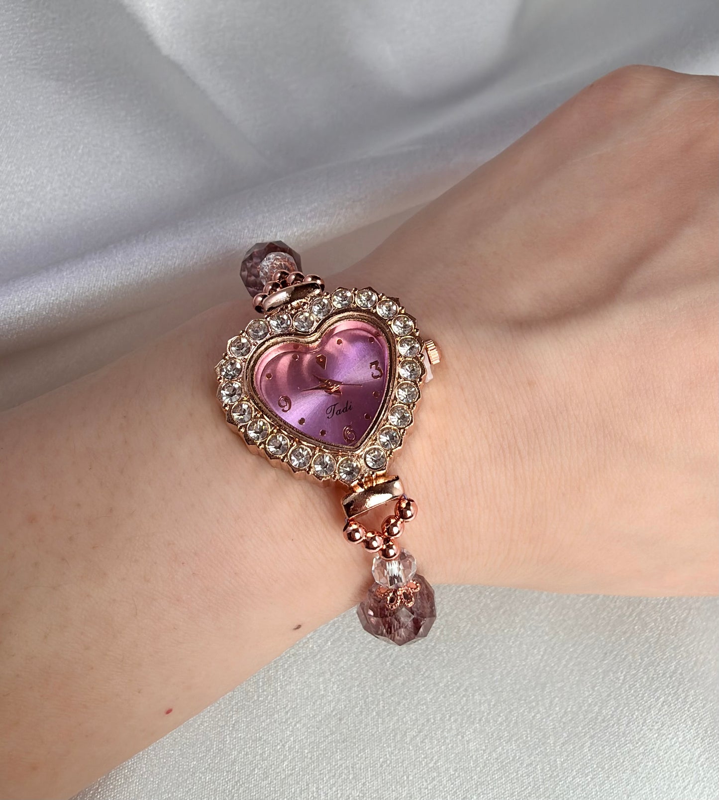 Beaded Natural Crystal Strap Watches-Amethyst
