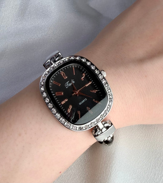 Beaded Natural Crystal Strap Watches-Obsidian