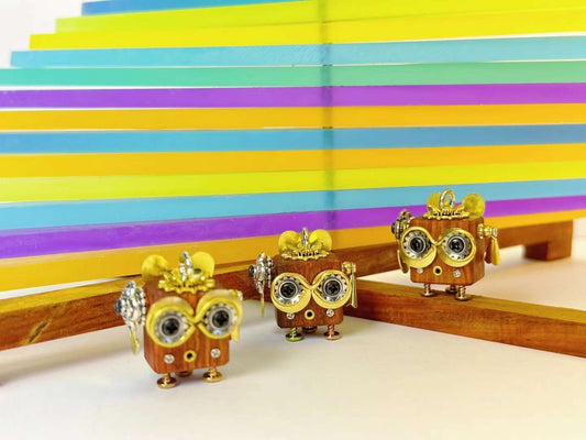 Handmade Mini Robot Pendant/Charms - Steampunk Owl Design | Necklace, Keychain, Creative Gift