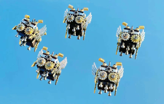 Handmade Mini Robot Pendant/Charms - Steampunk Golden Wings Design | Necklace, Keyring, Creative Gift