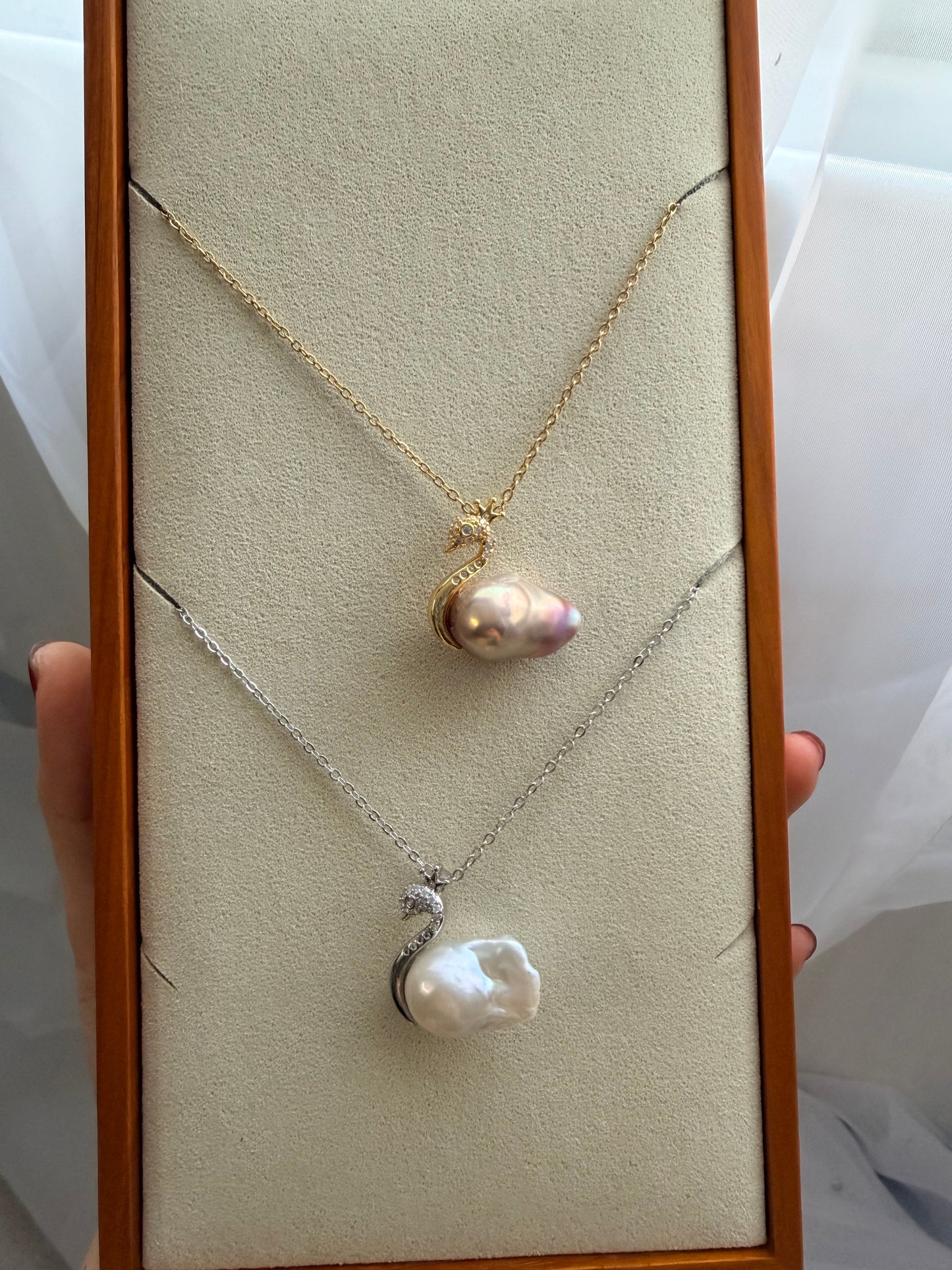 Natural Baroque Pearl Swan Necklace | Genuine Freshwater Pearl Pendant | Handmade Gold Swan Necklace | One of a Kind Gift