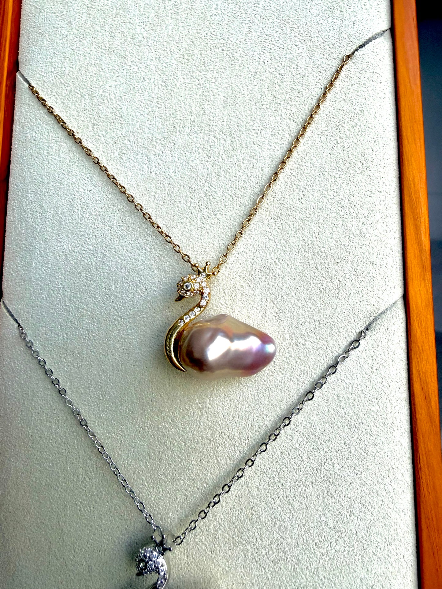 Natural Baroque Pearl Swan Necklace | Genuine Freshwater Pearl Pendant | Handmade Gold Swan Necklace | One of a Kind Gift