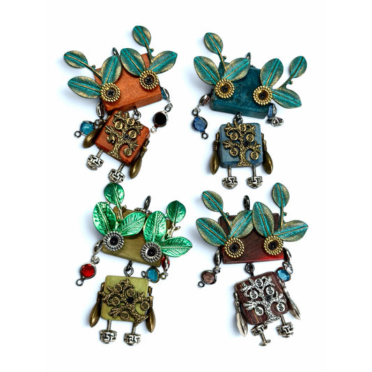 Handmade Mini Robot Pendant/Charm – Forest Guardian Design | Necklace, Keychain, Earrings, Creative Gift