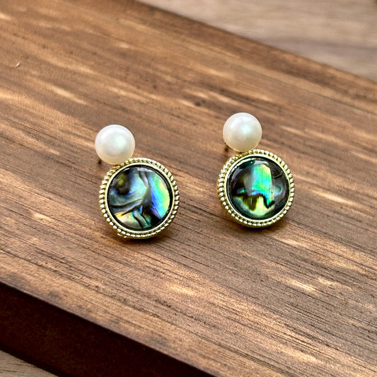 Natural Pearl Abalone Shell Earrings Silver Posts