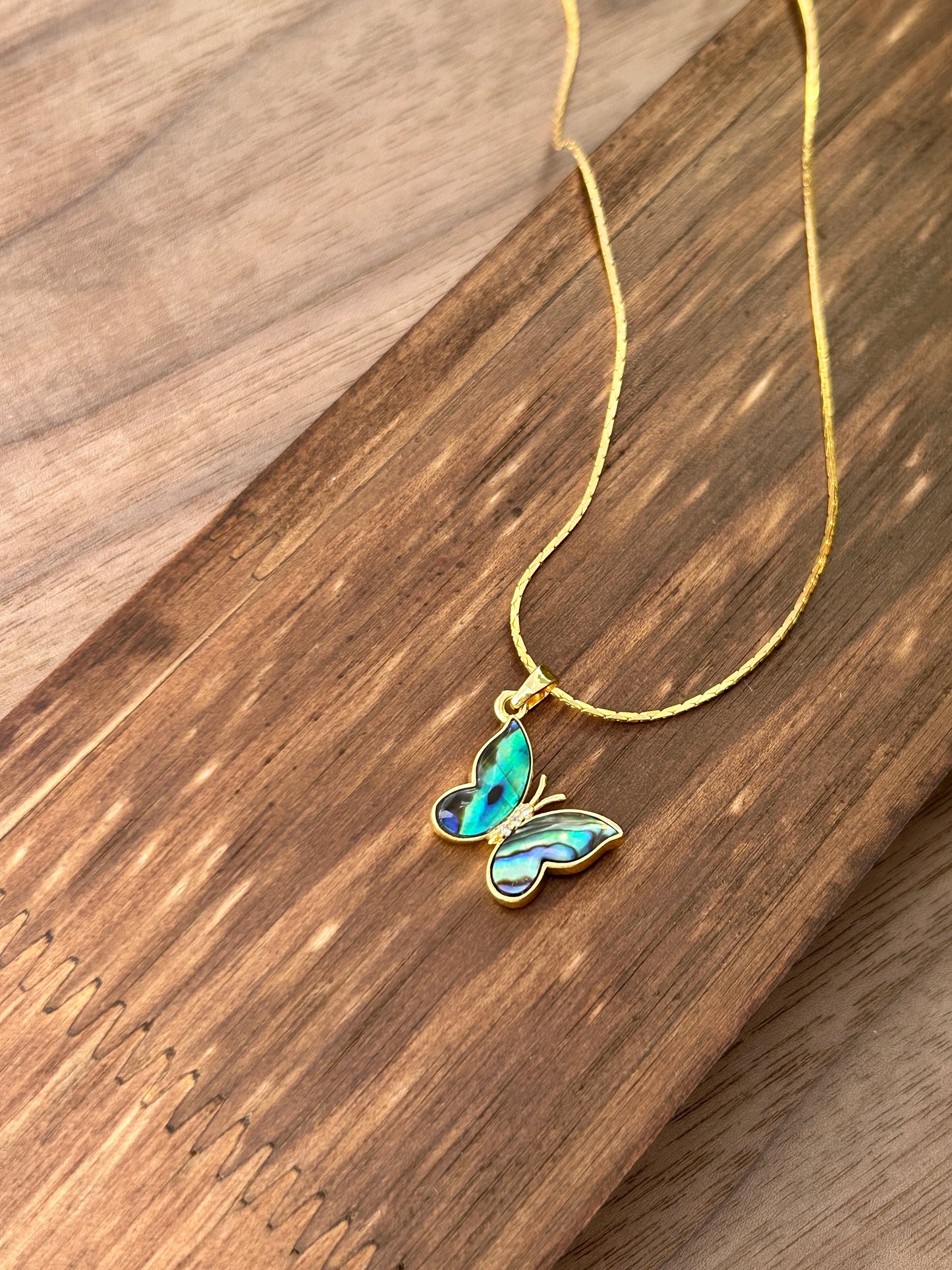 Natural Abalone Shell Pendant Necklace Stainless Steel