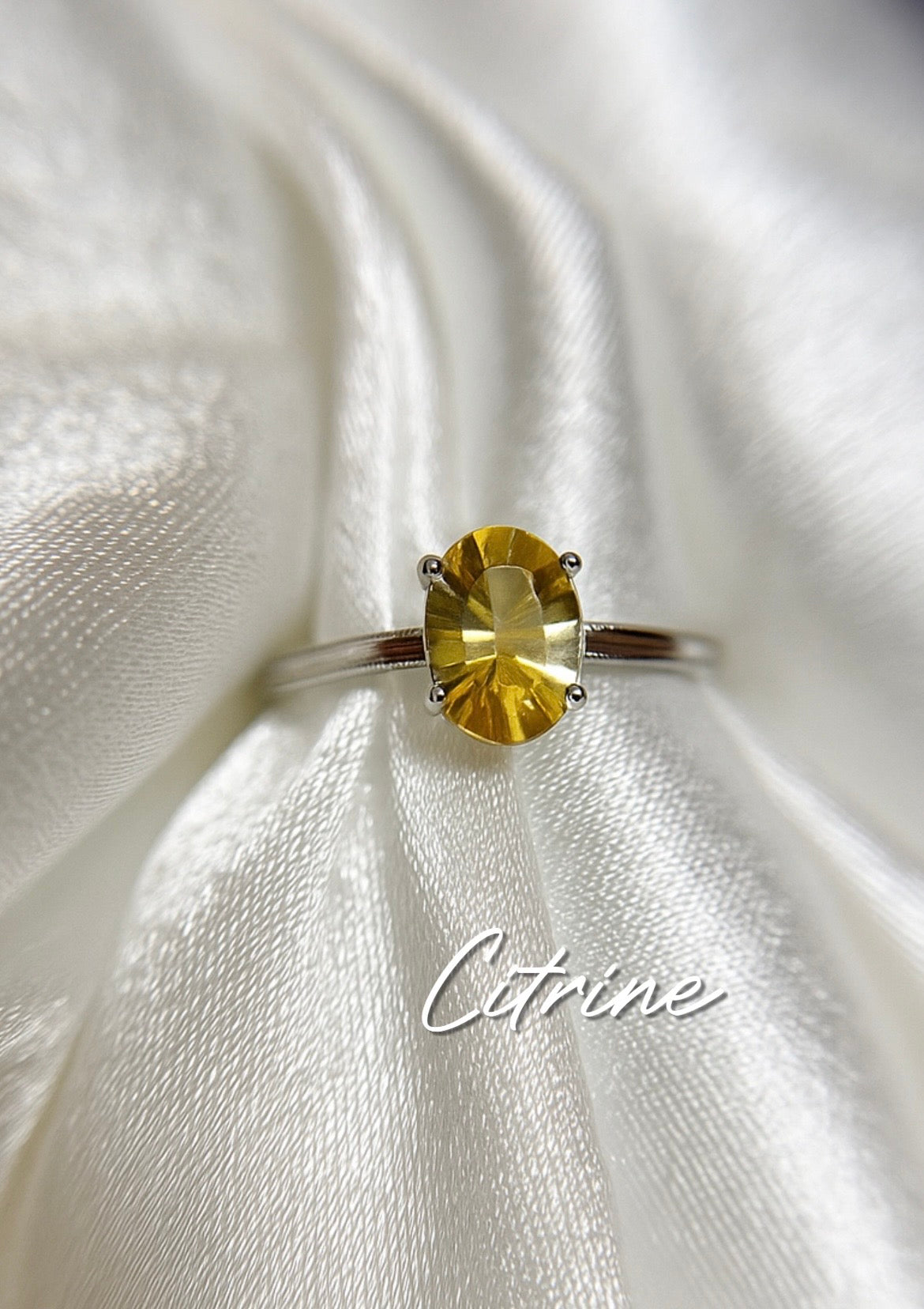 Sterling Silver Natural Crystal Gemstone Adjustable Size Ring