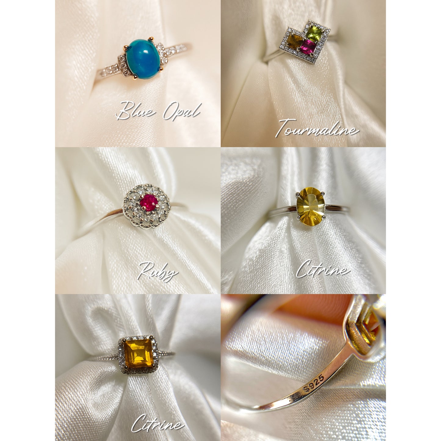 Sterling Silver Natural Crystal Gemstone Adjustable Size Ring