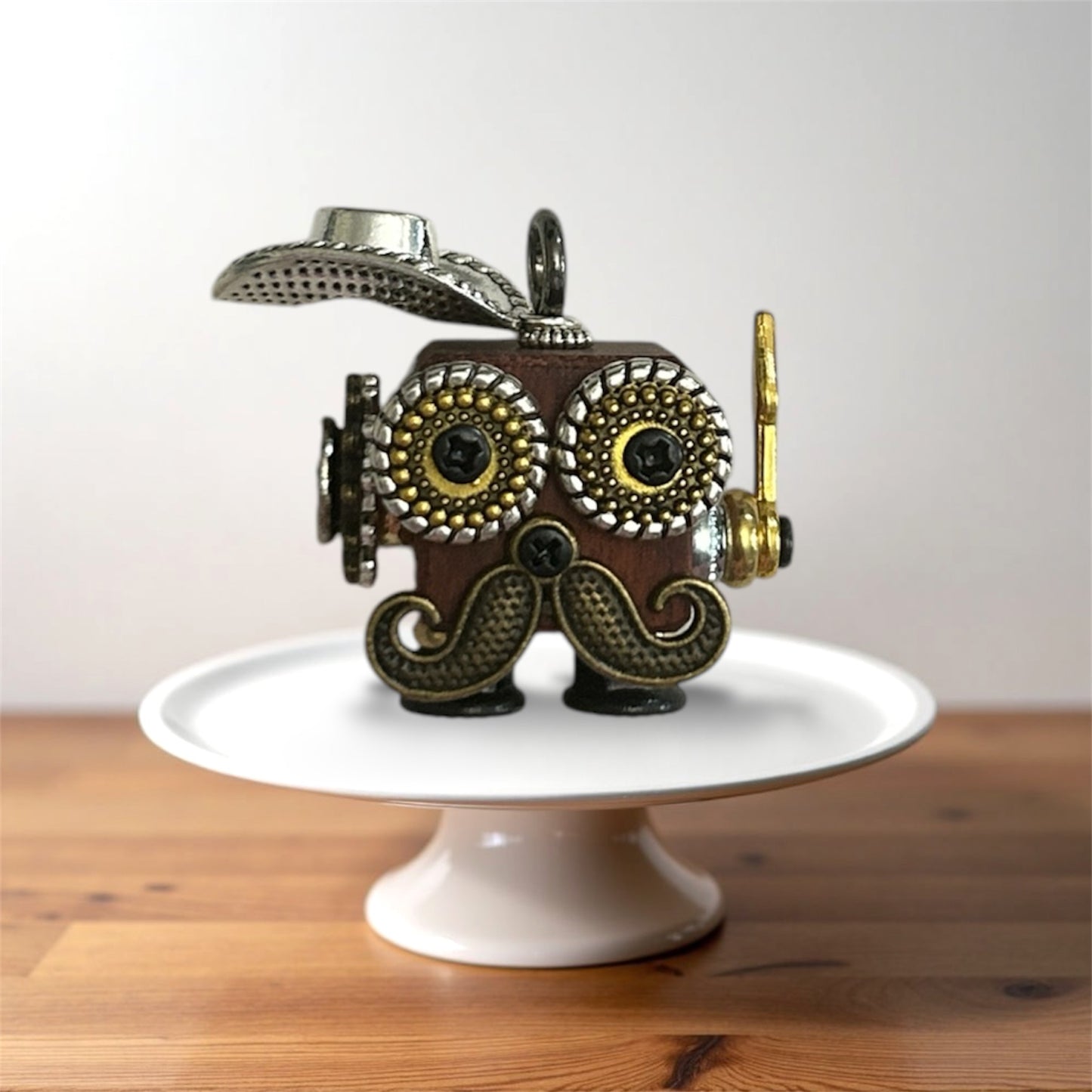 Handmade Mini Robot Pendant/Charms - Moustache Steampunk Design | Necklace, Keychain, Creative Gift