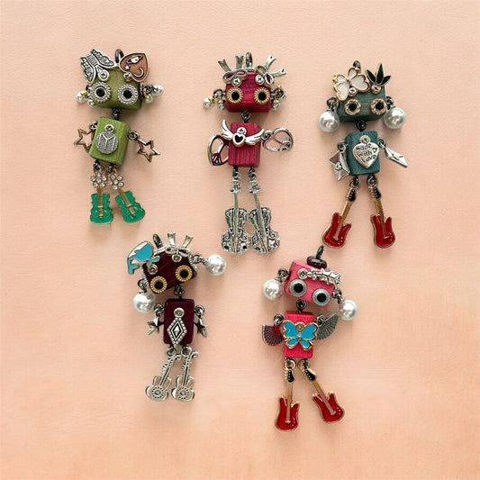 Handmade Mini Robot Pendant/Charms – Blooming Petal Tribe Design | Necklace, Keychain, Earrings, Creative Gift
