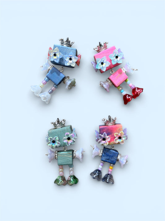 Handmade Mini Robot Pendant/Charms – Flower Fairy Tribe Design | Necklace, Keychain, Earrings, Creative Gift