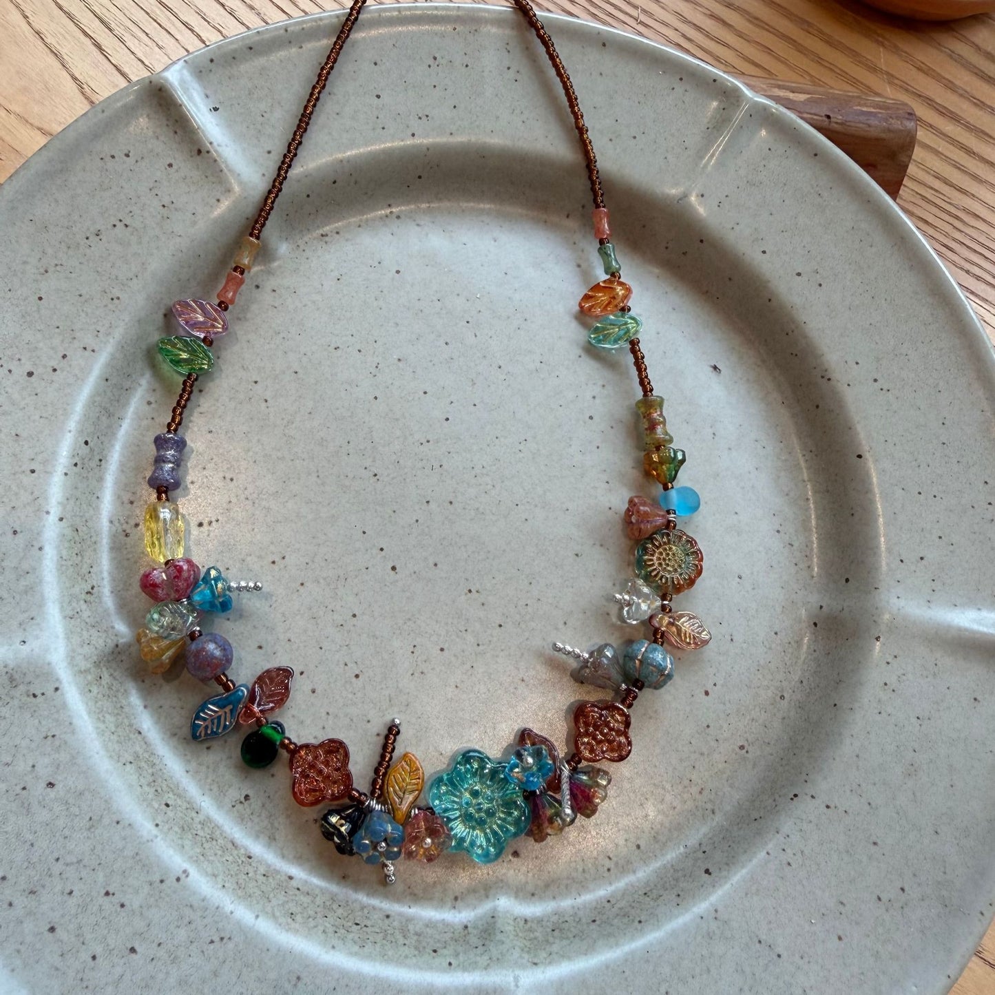 Secret Garden Czech Glass Necklace | Handcrafted Floral & Butterfly Beaded Jewellery